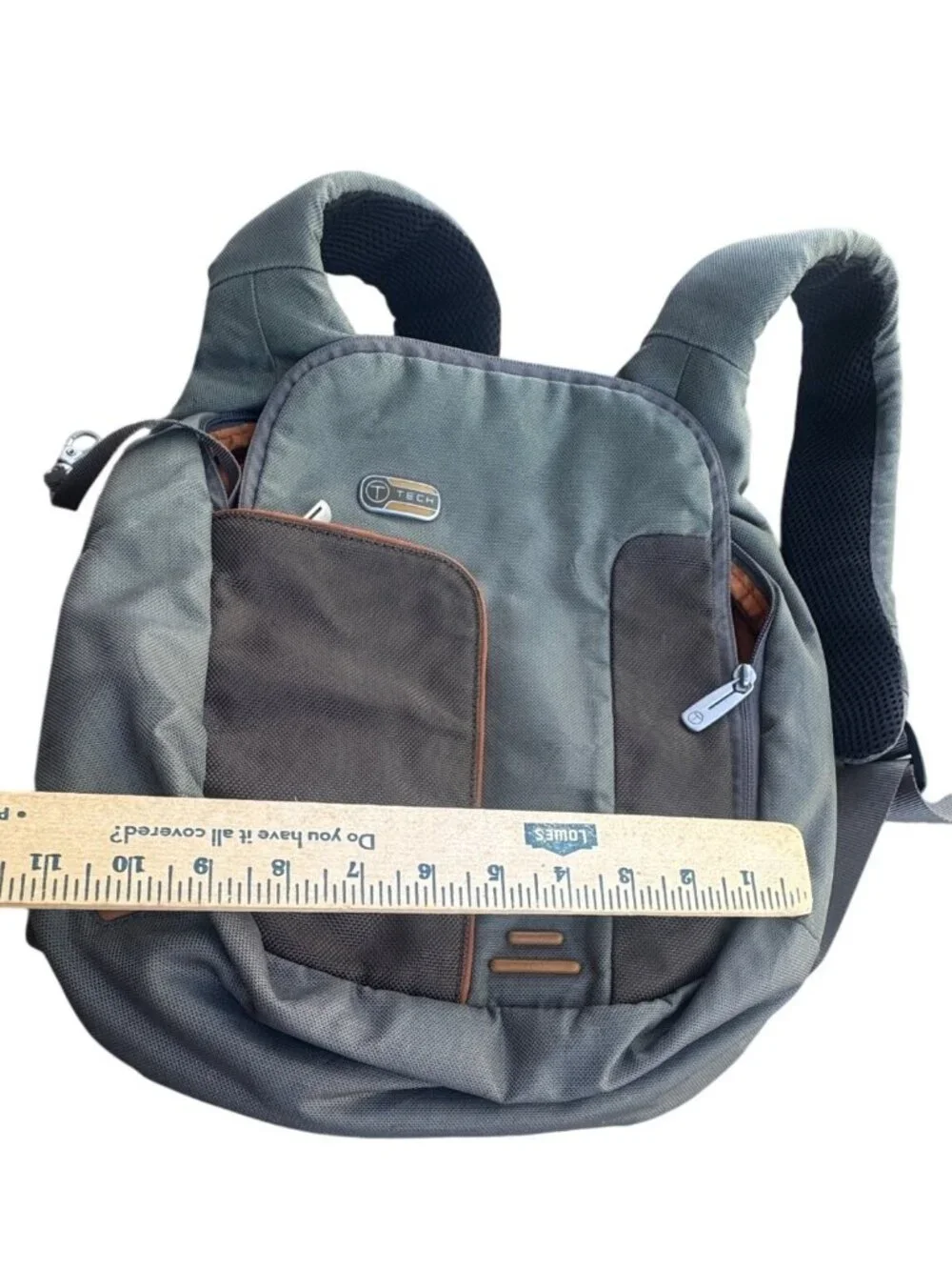 Tumi T-Tech 57415IR Backpack In Gray & Brown With Adjustable Straps Multiple Poc